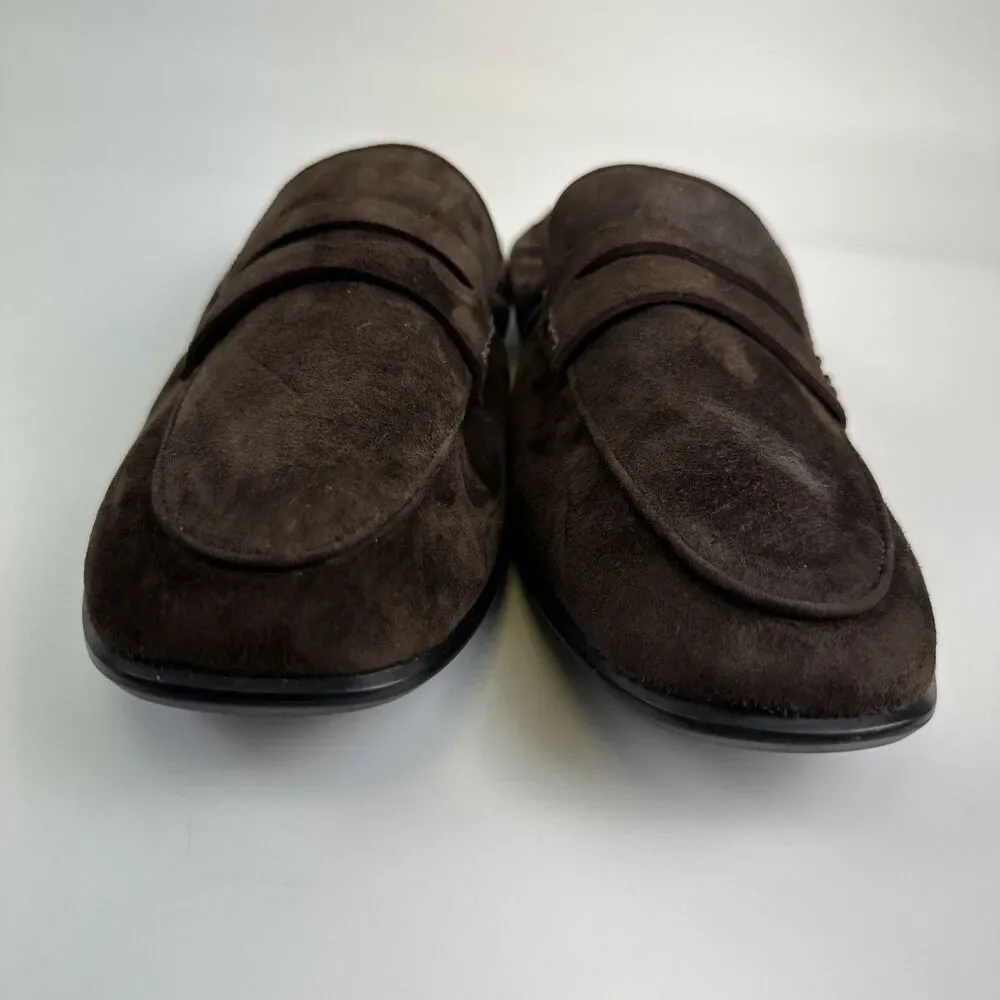Simkhai Danna Suede Loafer Brown Ruched Heel Penny Flat Slip On Classic 38 7.5‎